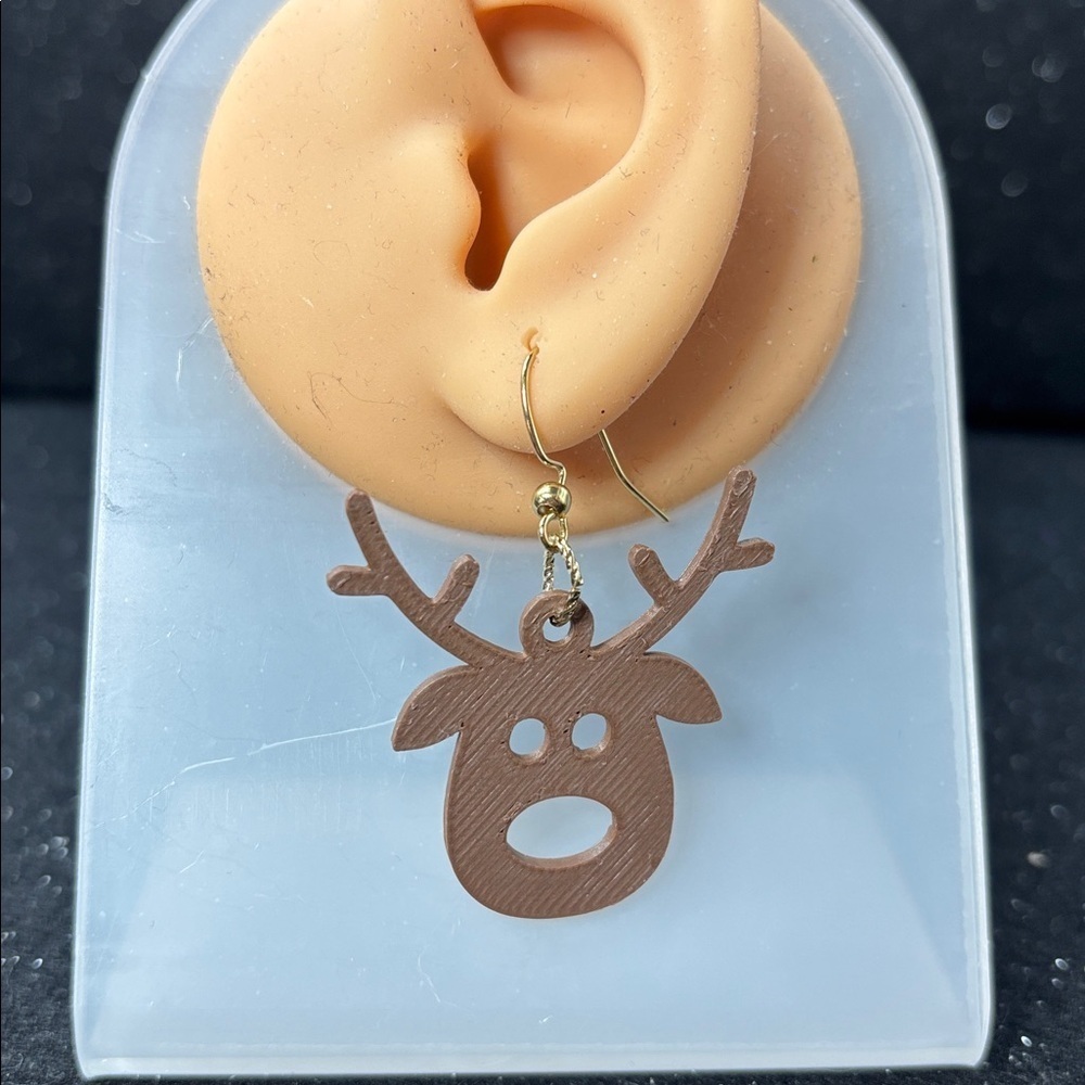Reindeer Dangle Earrings – Christmas Holiday Earrings in Gold Tone - Picture 3 of 3